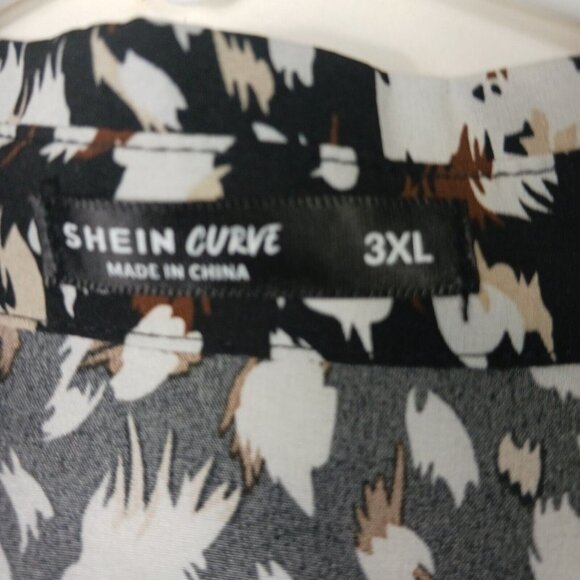 Shein Curve Womans Button Front Shirt Long Sleeve Ruffled Hem Size 3XL Black - Picture 3 of 7